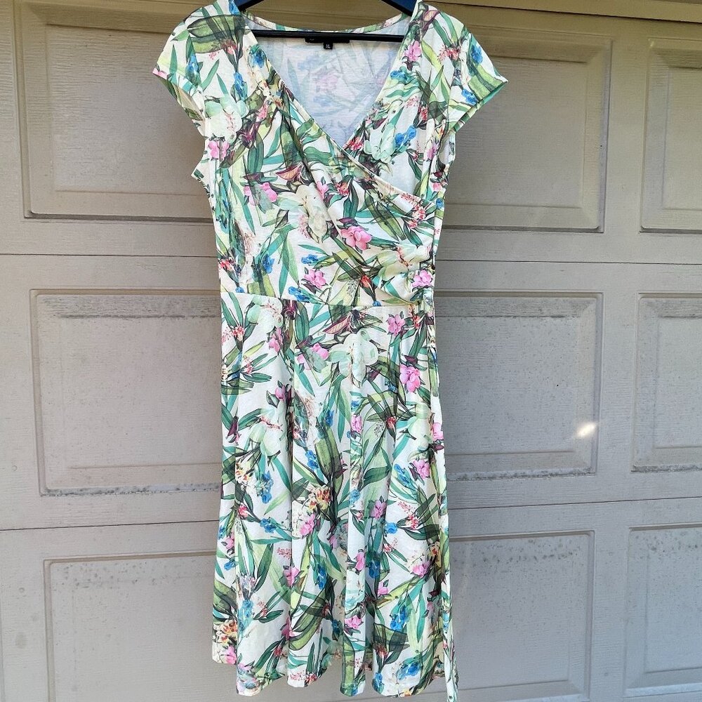Botanical Floral Faux Wrap Dress V-Neck Resort Summer Vacation Soft Girl XL
